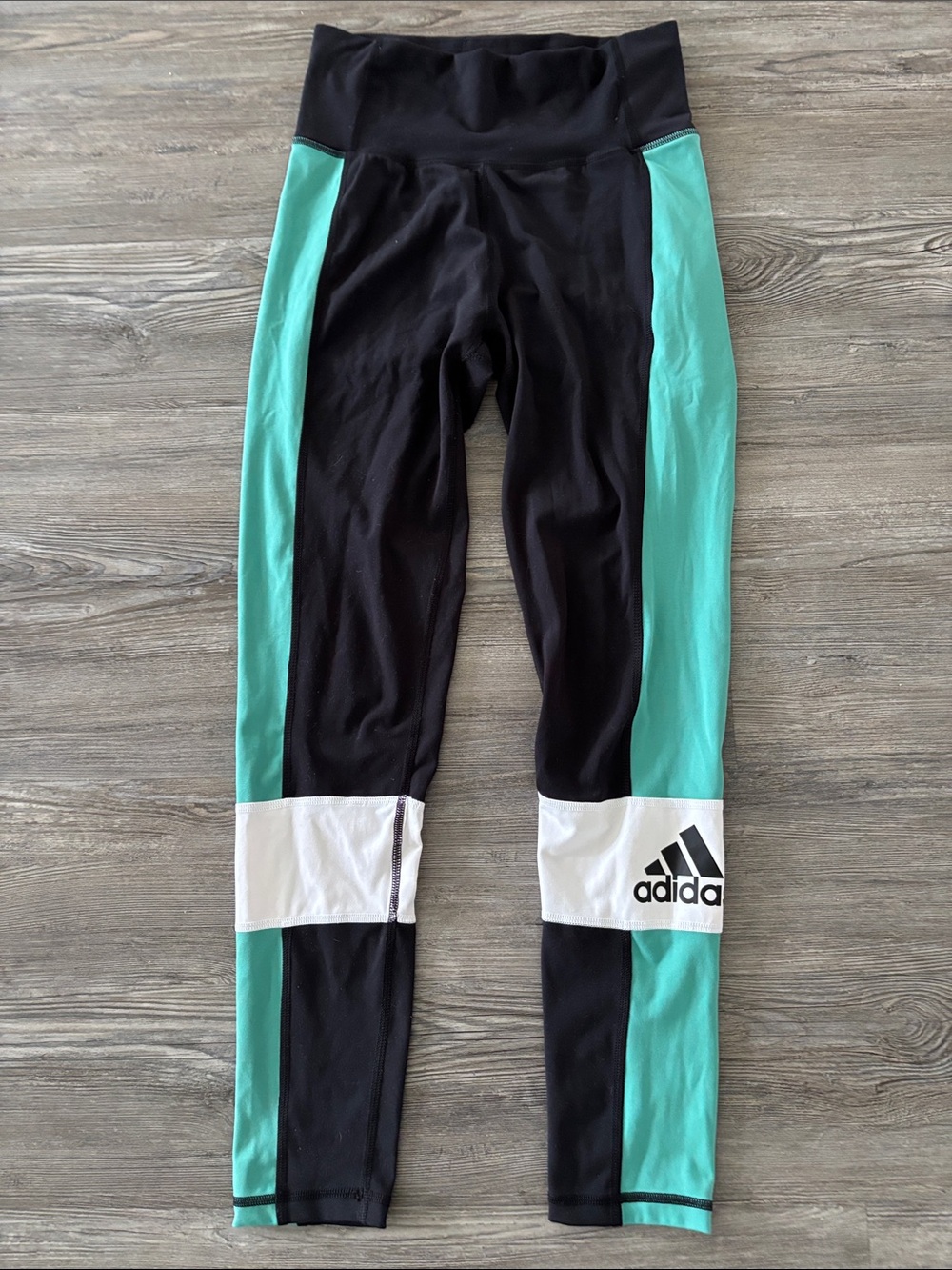 adidas Black and Teal Colorblock Leggings with White Accents